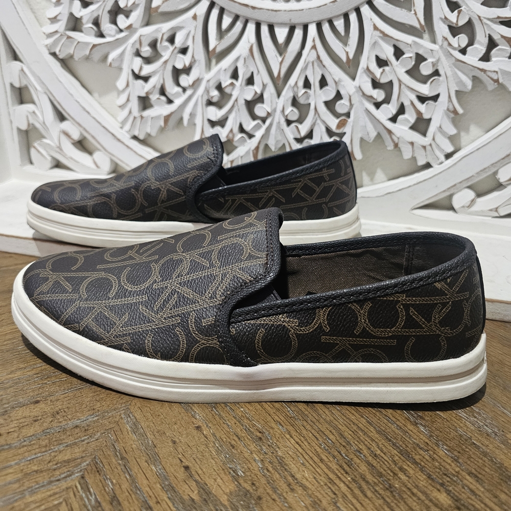 Calvin Kelin Brown Logo Slip-On Shoes Womens 8 - Picture 3 of 6
